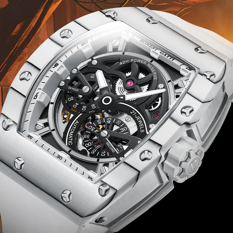 Rubber Strap Diver - BONEST GATTI Mechanisch herenhorloge Tonneau-vormige kast
