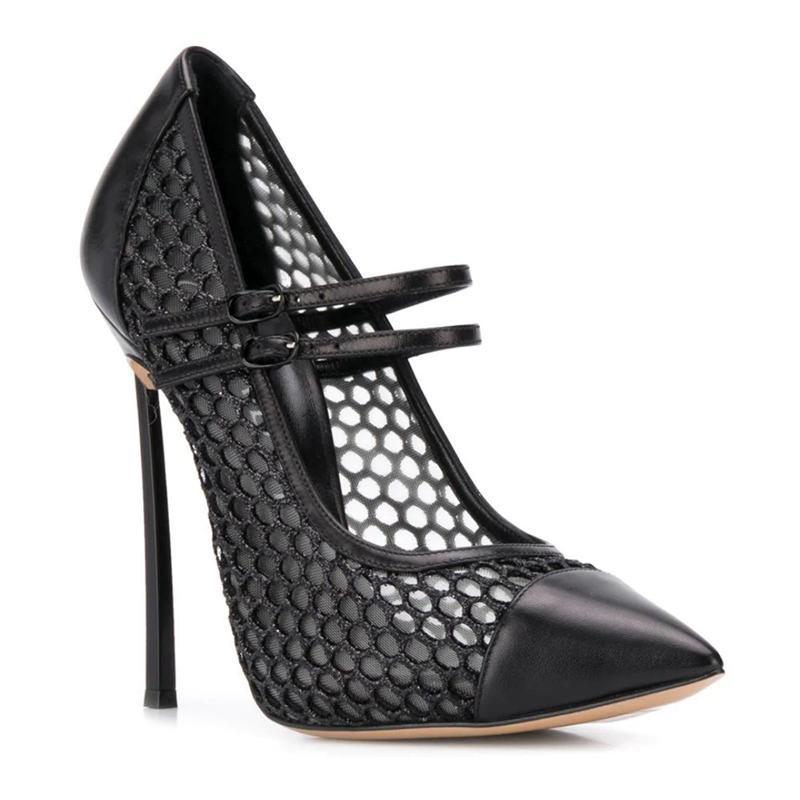 Mesh Strap Metal - Sexy Mesh Patchwork Puntschoen Blade Hak