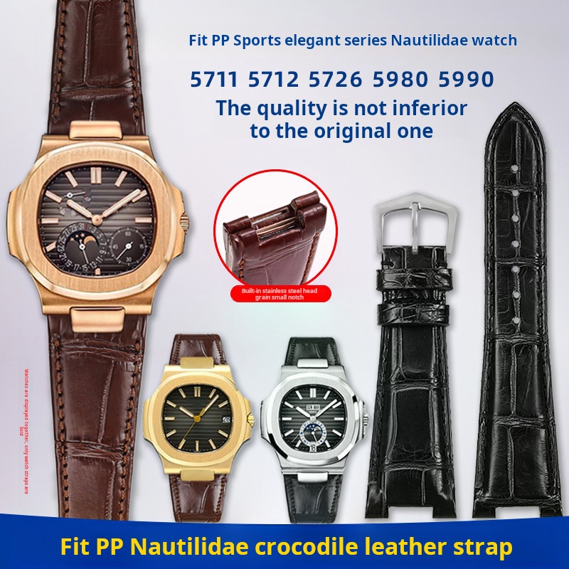 Patek Philippe Watch Nautilus - Krokodil Horlogeband Metalen Kop Notch Voor