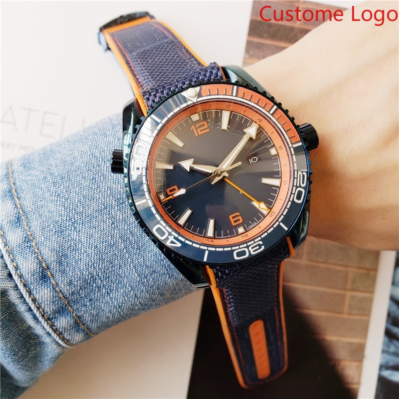 Rubber Strap Diver - Herren GMT Duikhorloge Blauw-Oranje Tweekleurige Bezel,