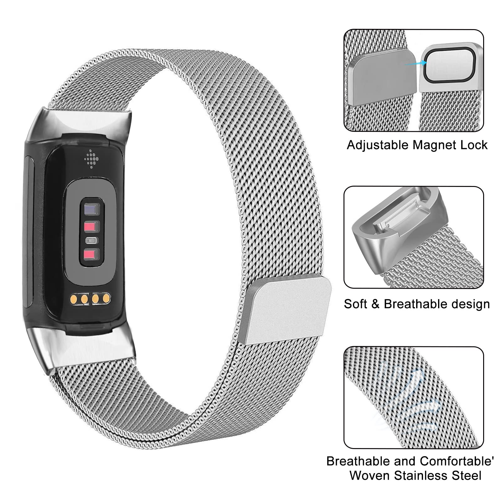 Milanese Loop Magnetic - Milanese lus voor fitbit charge 6