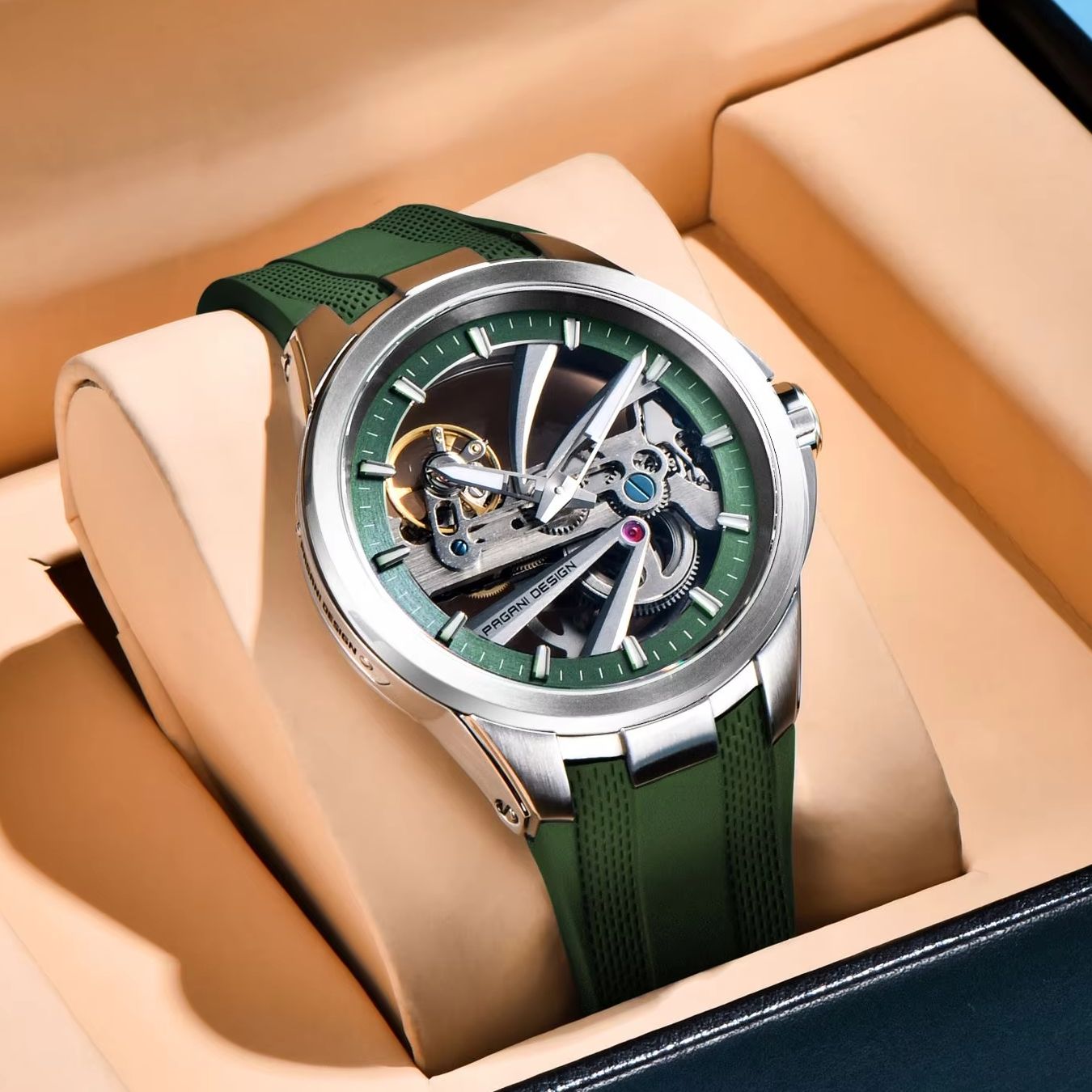 Groen skelet PAGANI DESIGN PDY - Rubber Strap Diver recensie en prijs