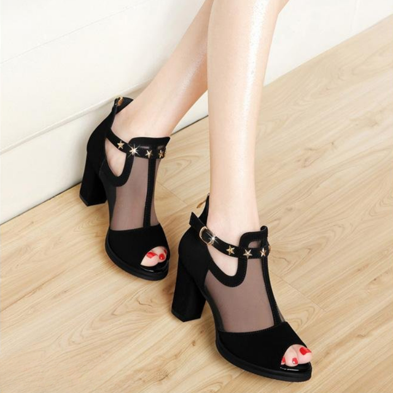Mesh peeptoe blokhakken dames  - Mesh Strap Metal recensie en prijs