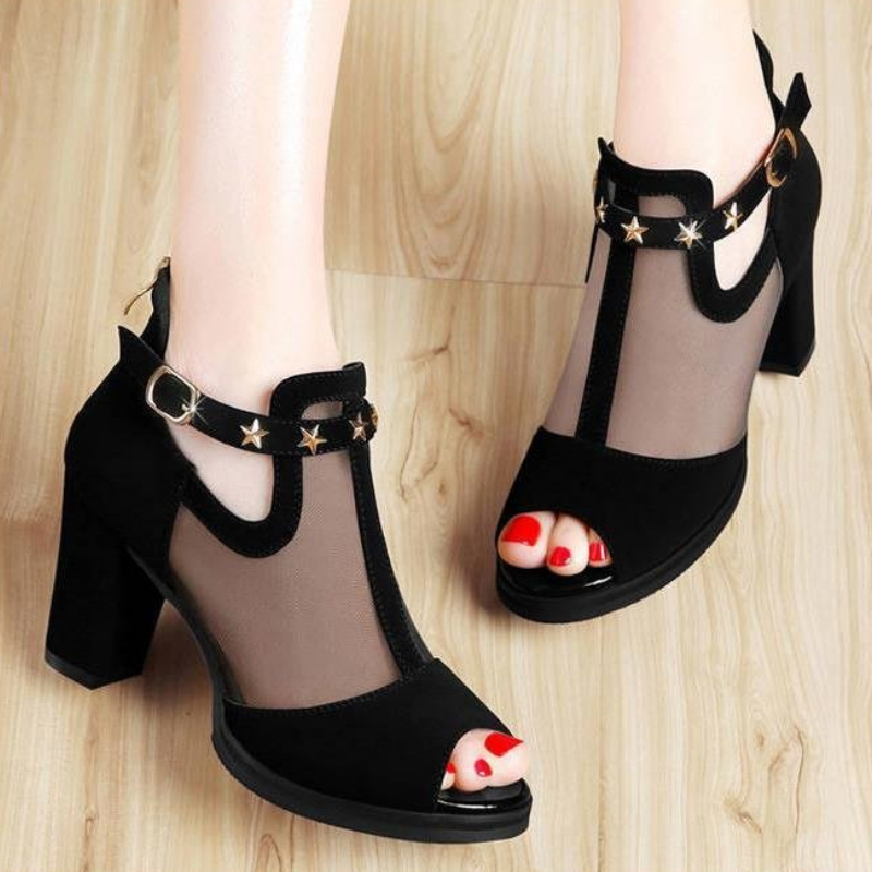 Mesh peeptoe blokhakken dames  - Mesh Strap Metal recensie en prijs